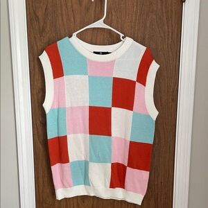 Colorful Checkered Sleeveless Sweater